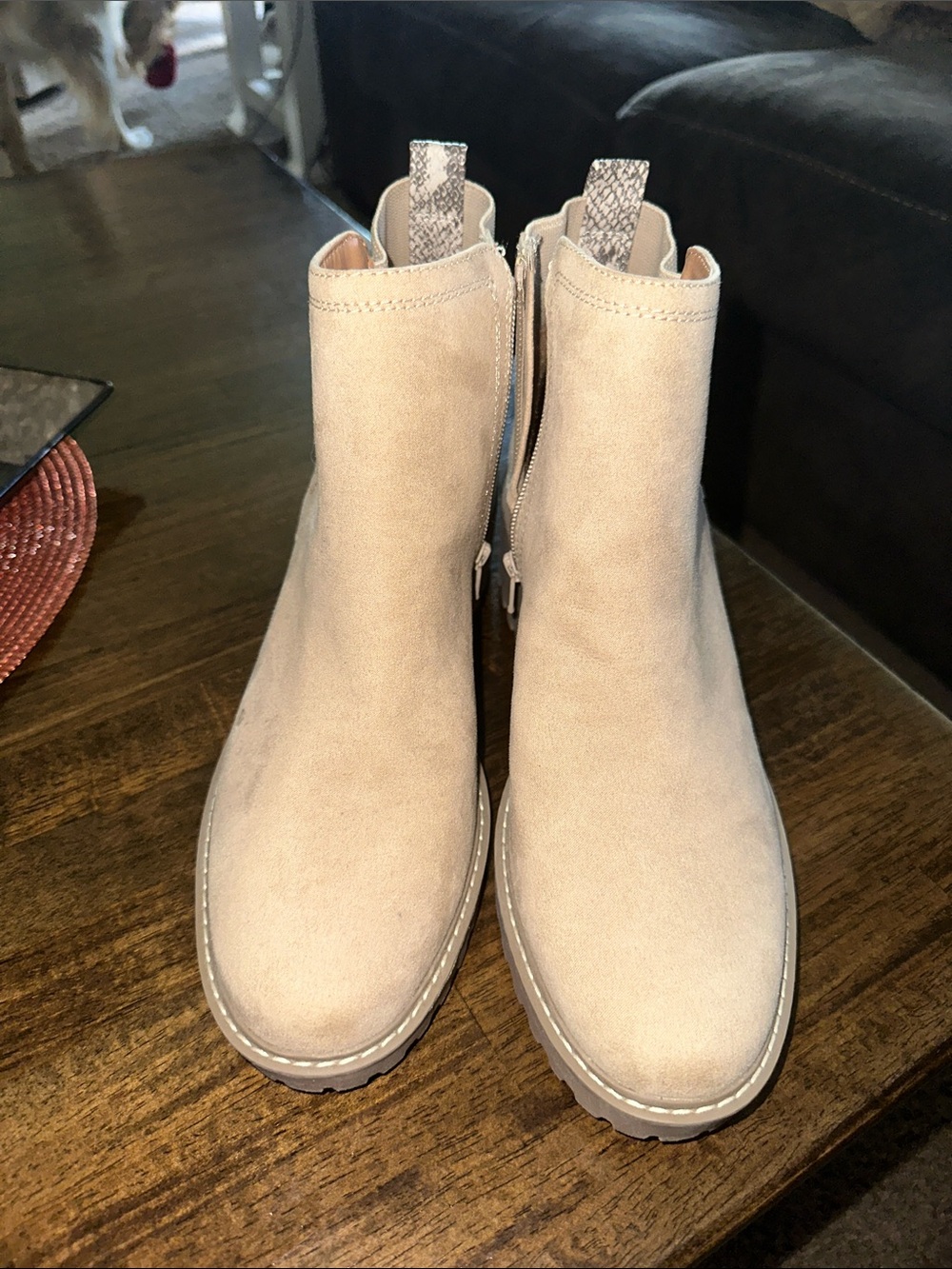 Universal Thread Beige Suede Ankle Booties with Side Zip